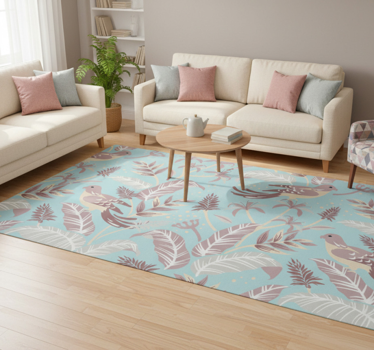 Tapete vinílico flores e plantas padrão azul e rosa - TenStickers