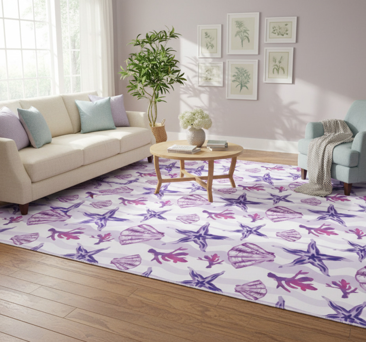 Tapete vinílico flores e plantas padrão concha coral - TenStickers