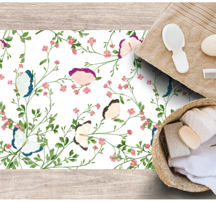 Tapete vinílico flores e plantas padrão de borboleta - TenStickers