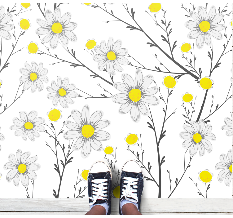 Tapete vinílico flores e plantas padrão floral amarelo - TenStickers
