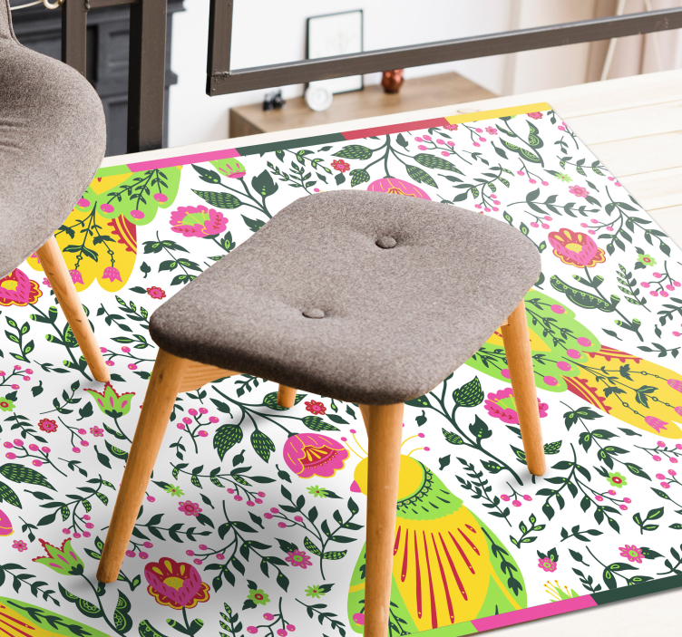 Tapete vinílico flores e plantas padrão floral de papagaio - TenStickers