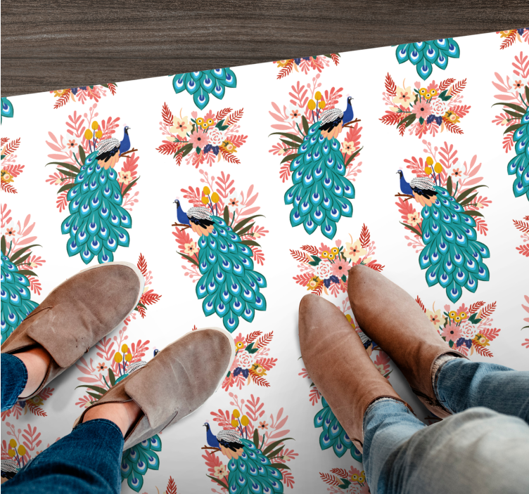 Tapete vinílico flores e plantas padrão floral de pavão - TenStickers