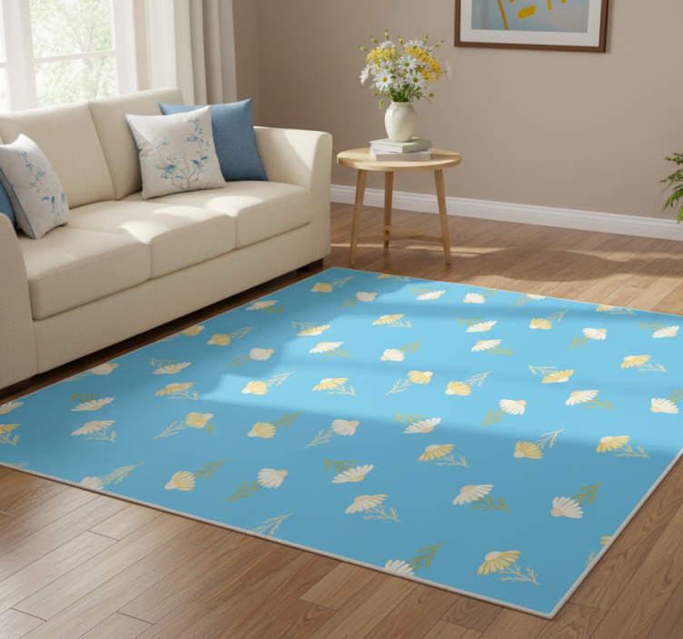 Tapete vinílico flores e plantas padrão margarida fundo azul - TenStickers