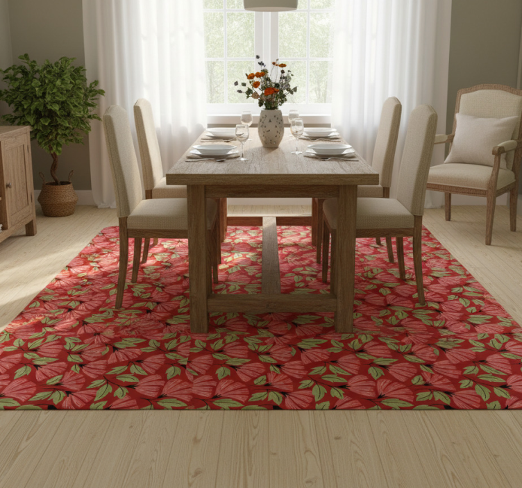 Tapete vinílico flores e plantas padrão vermelho vintage - TenStickers