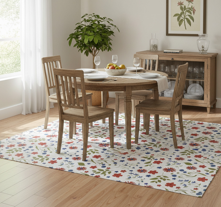 Tapete vinílico flores e plantas padrões azul e vermelho - TenStickers