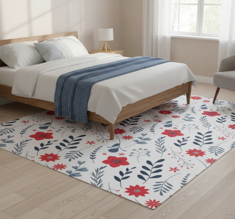 Tapete vinílico flores e plantas padrão vermelho e branco - TenStickers
