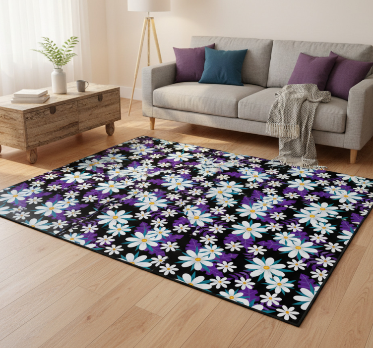 Tapete vinílico flores e plantas sobre fundo preto - TenStickers