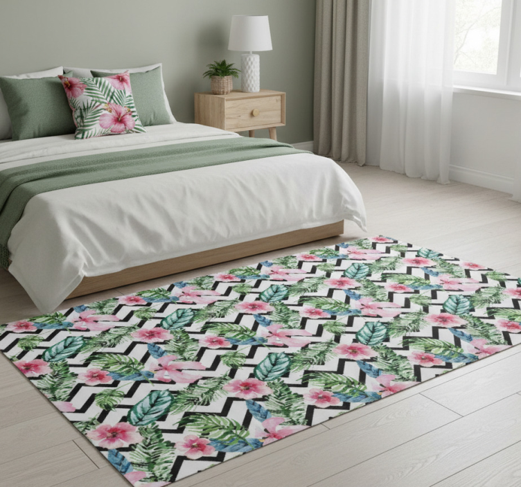 Tapete vinílico flores e plantas zigue-zague tropical verde - TenStickers