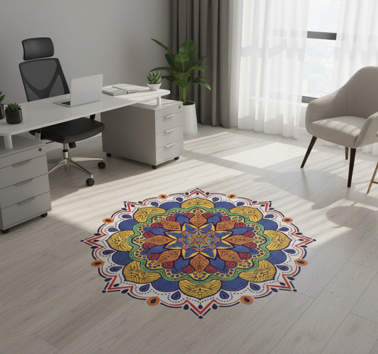 Tapete vinílico geométricas mandala de flores coloridas - TenStickers