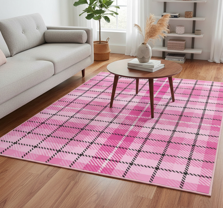 Tapete vinílico geométricas xadrez preto e rosa - TenStickers