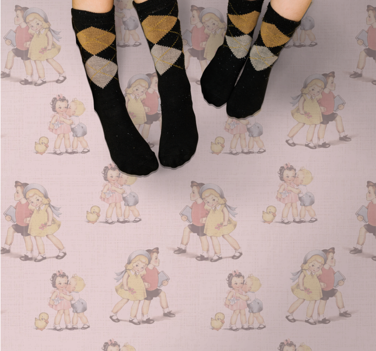 Tapete vinílico infantis amigos brincalhões retrô - TenStickers