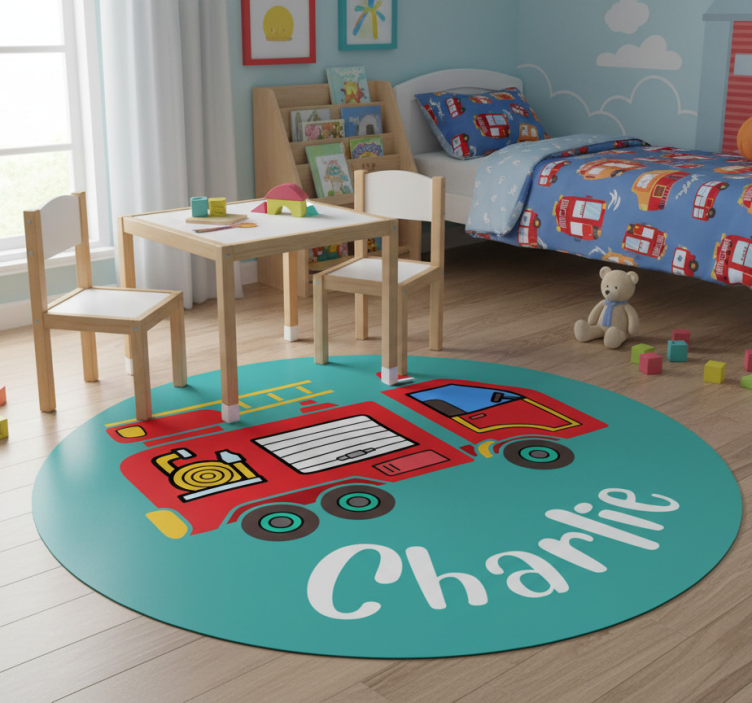 Tapete vinílico infantis caminhão de bombeiros personalizado - TenStickers