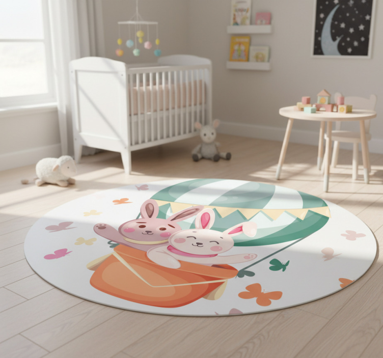 Tapete vinílico infantis coelhinhos personalizados em balão - TenStickers