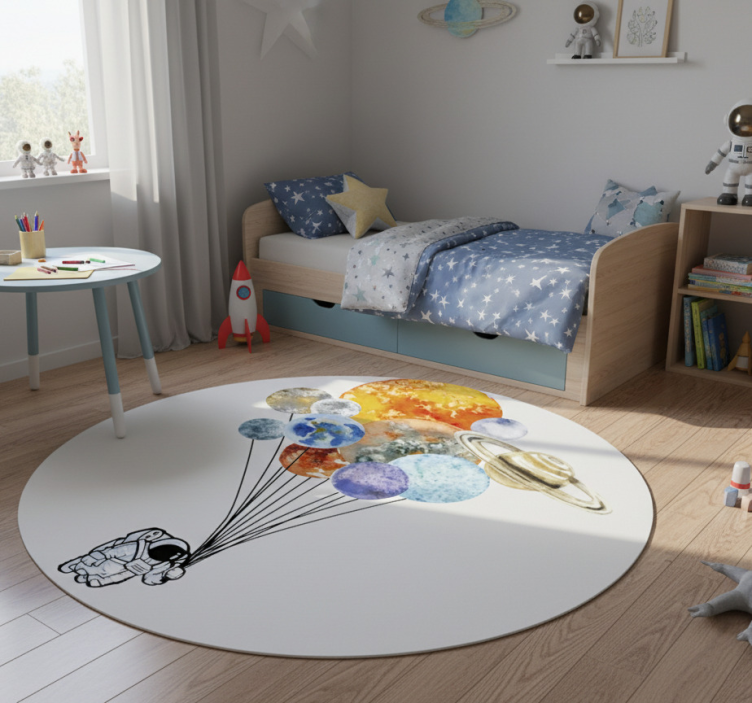 Tapete vinílico infantis astronauta com balões coloridos - TenStickers