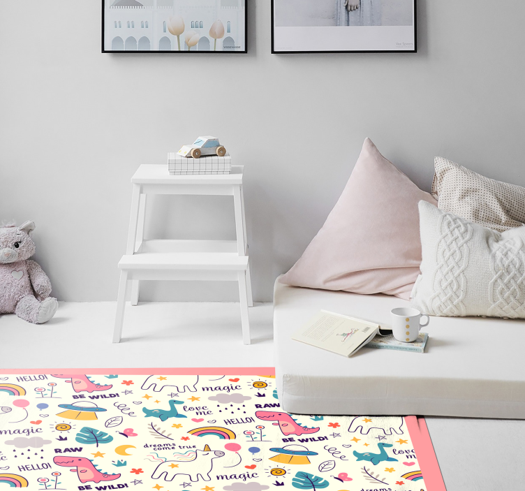 Tapete vinílico infantis tema dinossauro colorido - TenStickers