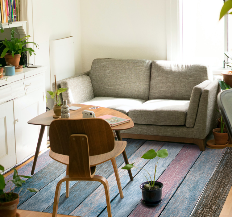 Tapete vinílico madeira tábuas azuis e rosas - TenStickers