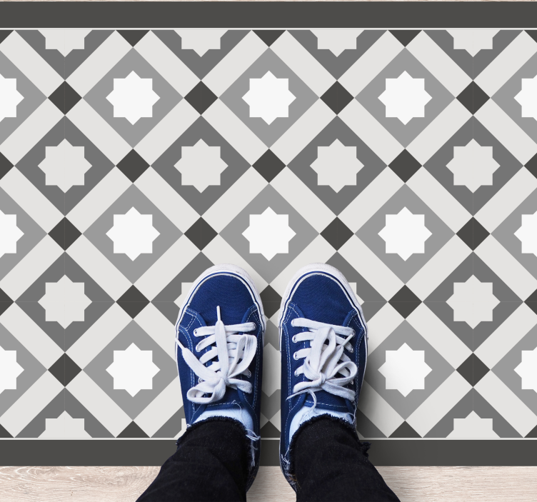 Tapete vinílico mosaico azulejos estrelados cinza - TenStickers