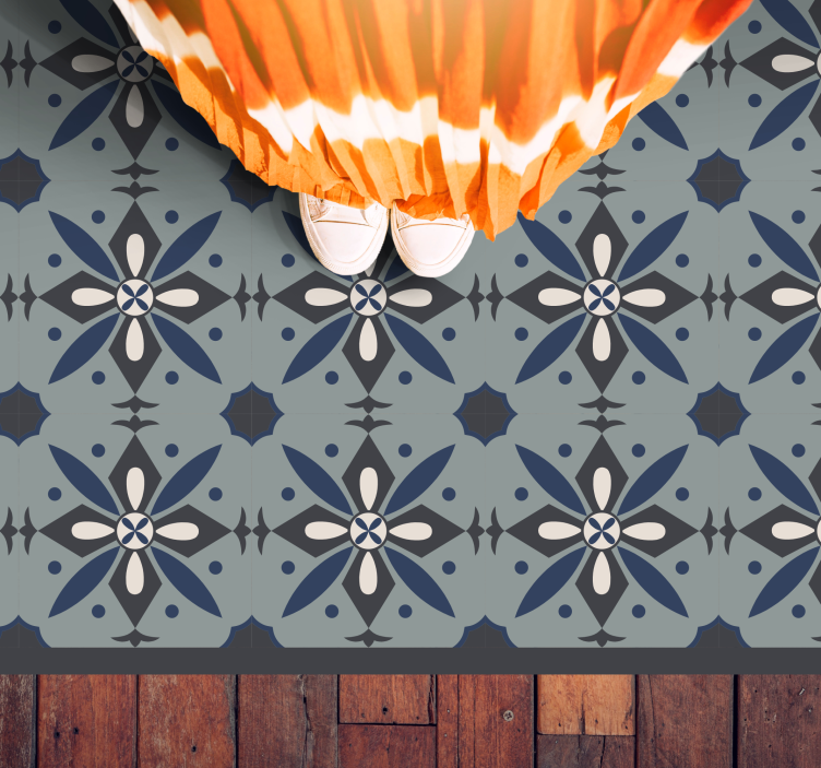 Tapete vinílico azulejos motivo botânico cinza - TenStickers