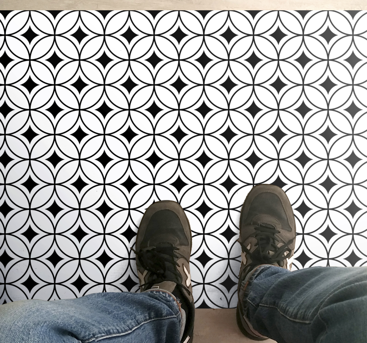 Tapete vinílico azulejos círculos pretos e brancos - TenStickers