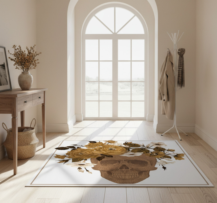 Tapete vinílico natureza arranjo floral de caveira - TenStickers