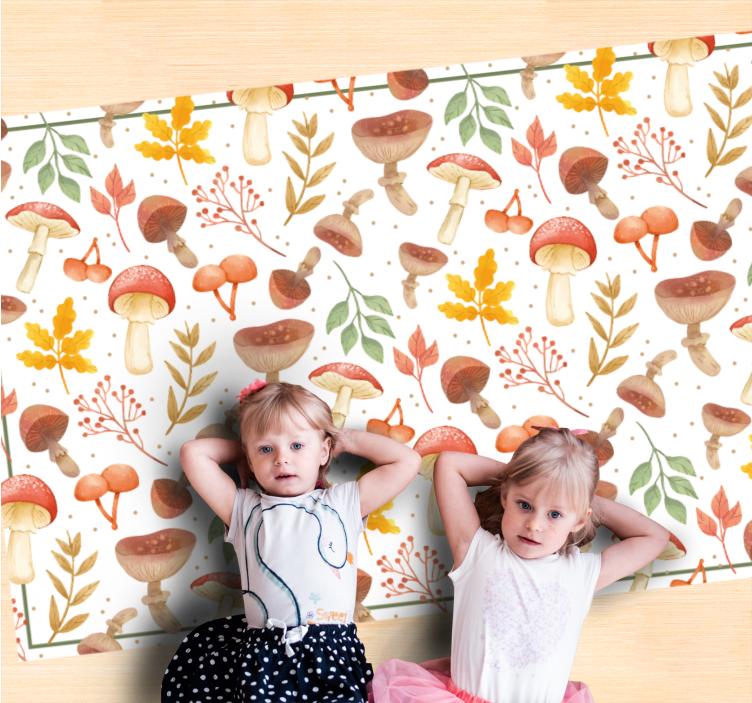 Tapete vinílico natureza elementos de cogumelos coloridos - TenStickers