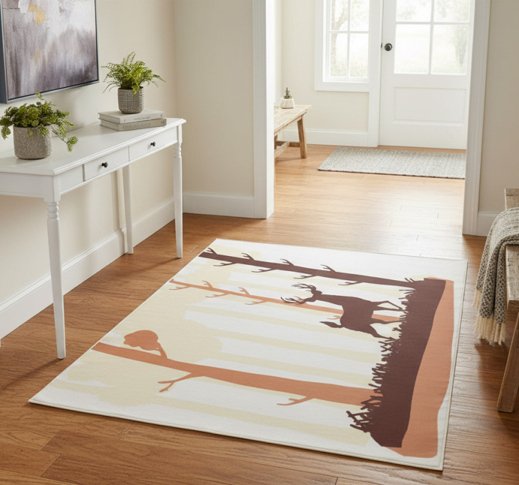 Tapete vinílico natureza floresta marrom e cervos - TenStickers