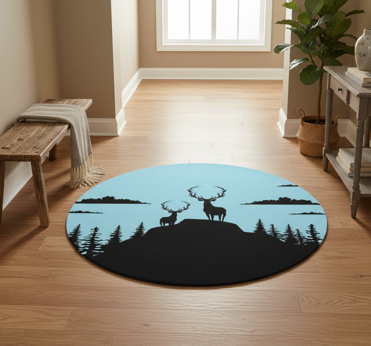 Tapete vinílico natureza montanha com cervos - TenStickers