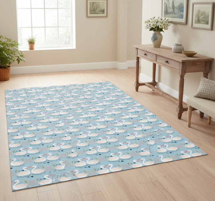 Tapete vinílico natureza padrão de cisnes apaixonados azul - TenStickers