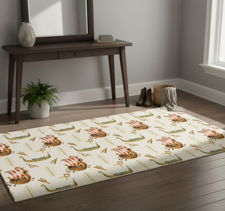 Tapete vinílico natureza padrão navio viking - TenStickers