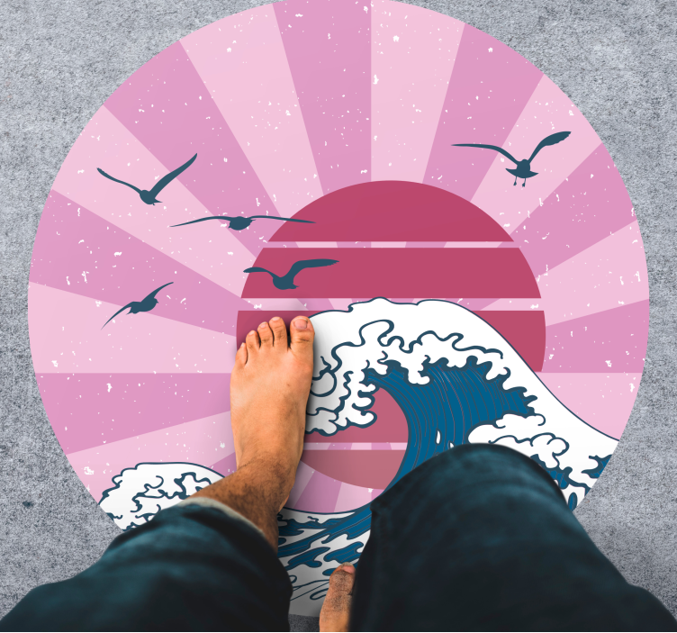 Tapete vinílico geométricas onda rosa de kanagawa - TenStickers