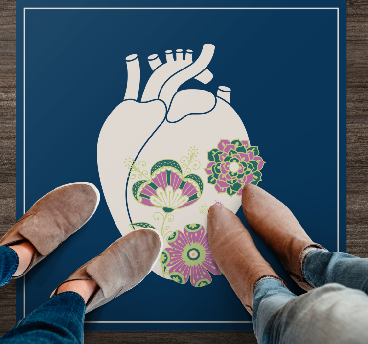 Tapete vinílico nórdico padrão floral de coração - TenStickers