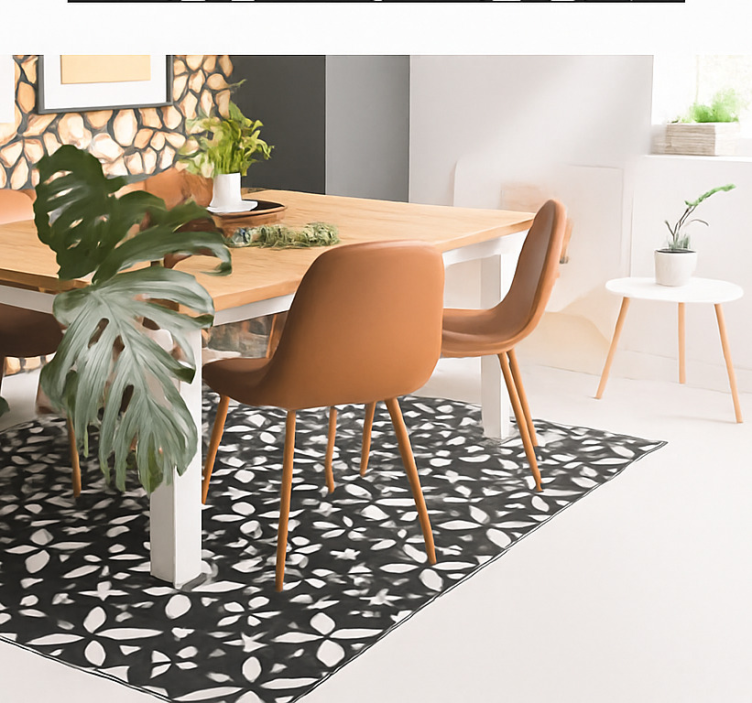 Tapete vinílico para sala de jantar floral preto geométrico - TenStickers