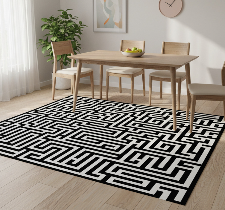 Tapete vinílico para sala de jantar labirinto preto e branco - TenStickers