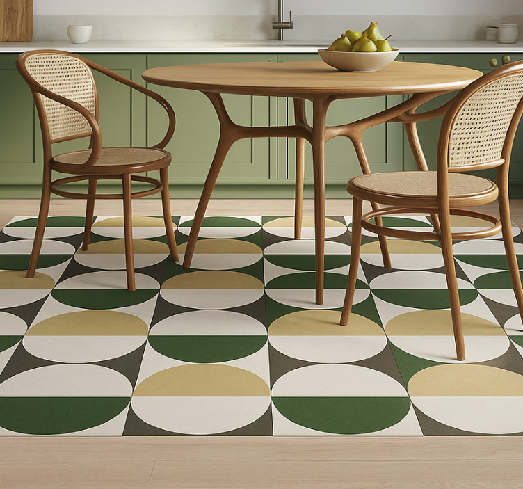 Tapete vinílico para sala de jantar padrão circular de meados - TenStickers