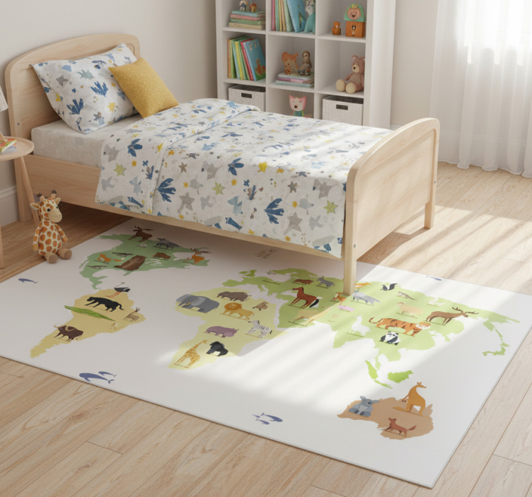 Tapete vinílico quarto animais coloridos dos continentes - TenStickers