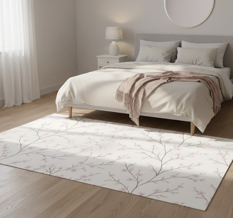 Tapete vinílico quarto Árvore cinza com flores rosas - TenStickers