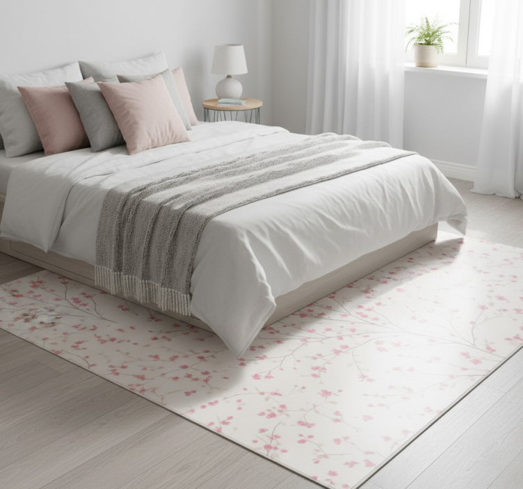 Tapete vinílico quarto Árvore com pequenas flores rosas - TenStickers