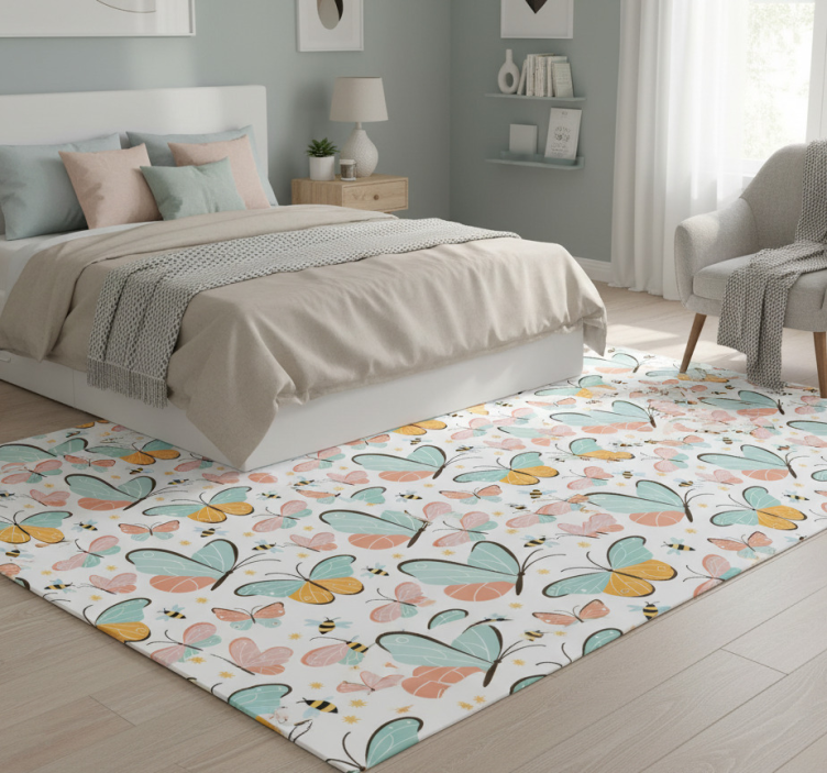 Tapete vinílico quarto borboletas e abelhas - TenStickers