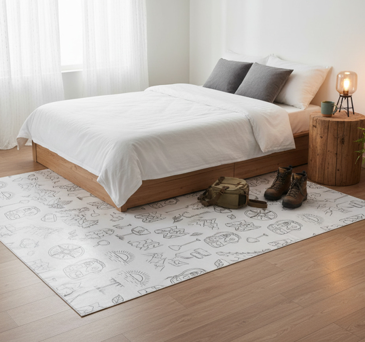 Tapete vinílico quarto bússola desenhada e montanhas - TenStickers