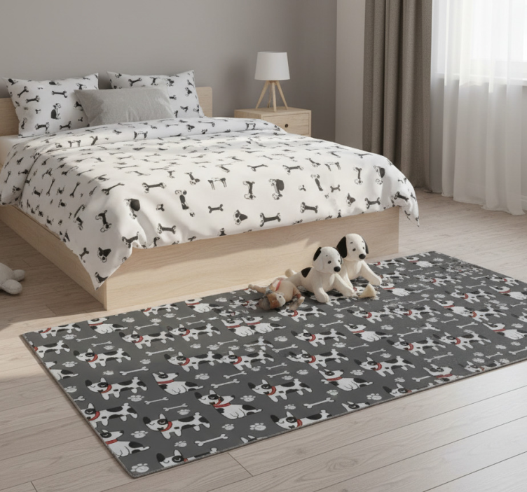 Tapete vinílico quarto cachorro preto e branco - TenStickers