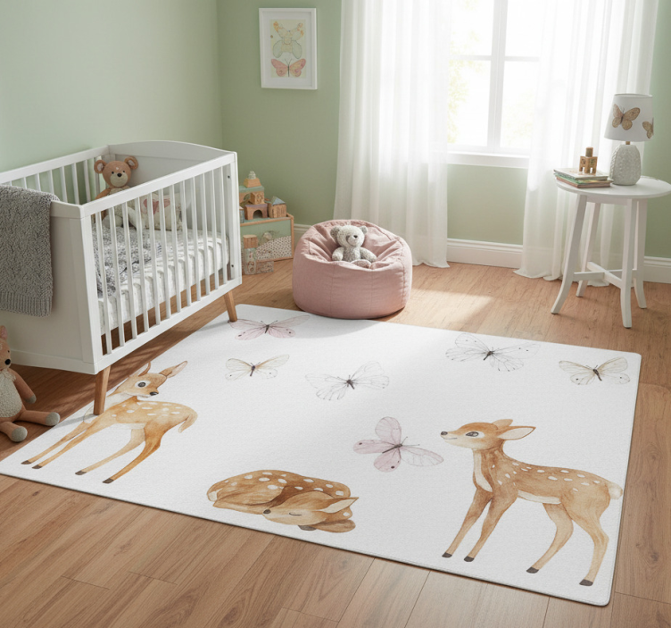 Tapete vinílico quarto cervos com borboletas - TenStickers
