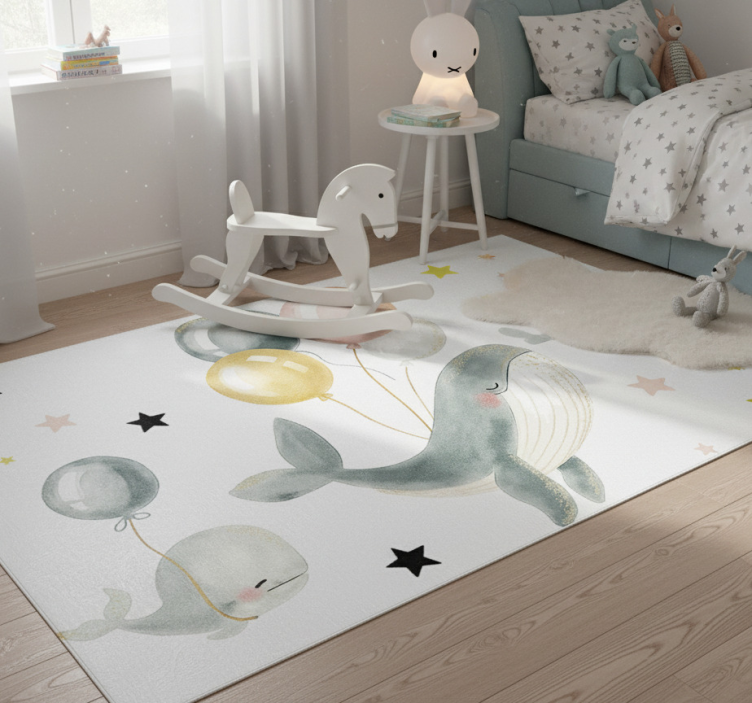 Tapete vinílico quarto com baleias felizes e balões - TenStickers