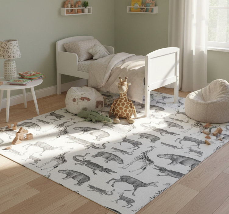 Tapete vinílico quarto com borda de animais e árvores safari - TenStickers