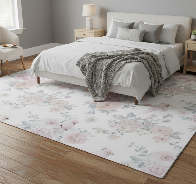 Tapete vinílico quarto com design de flores cinzas elegantes - TenStickers