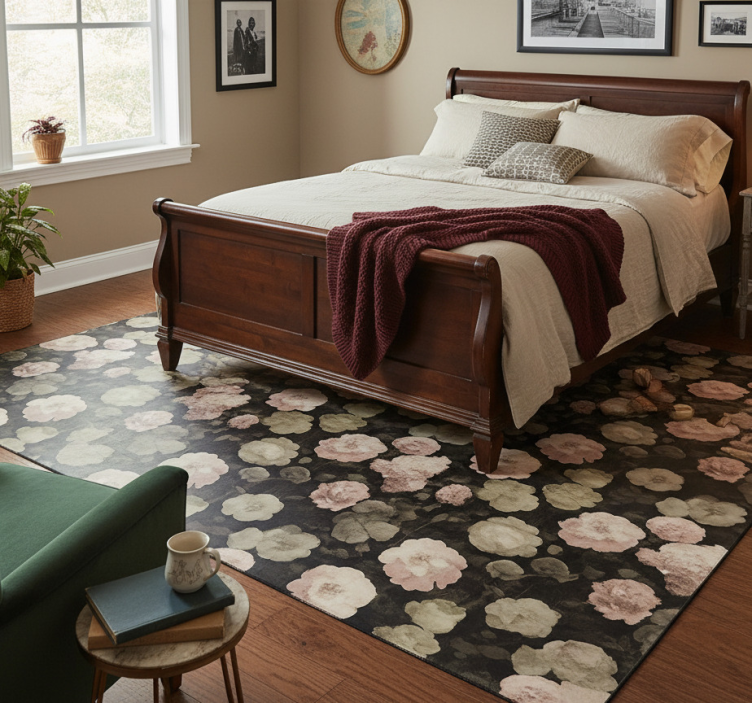 Tapete vinílico quarto com padrão floral retro escuro - TenStickers