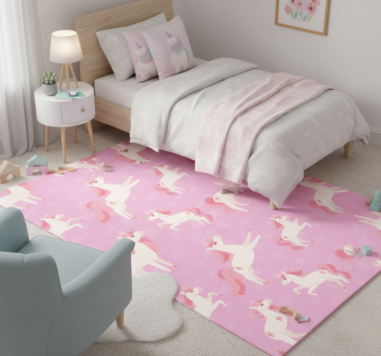 Tapete vinílico quarto com unicórnios pastéis e plantas - TenStickers