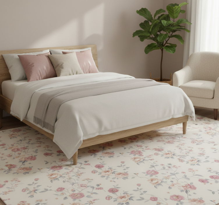 Tapete vinílico quarto estampa floral têxtil - TenStickers