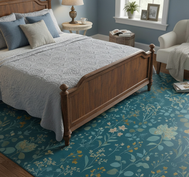 Tapete vinílico quarto estampa floral vintage azul - TenStickers