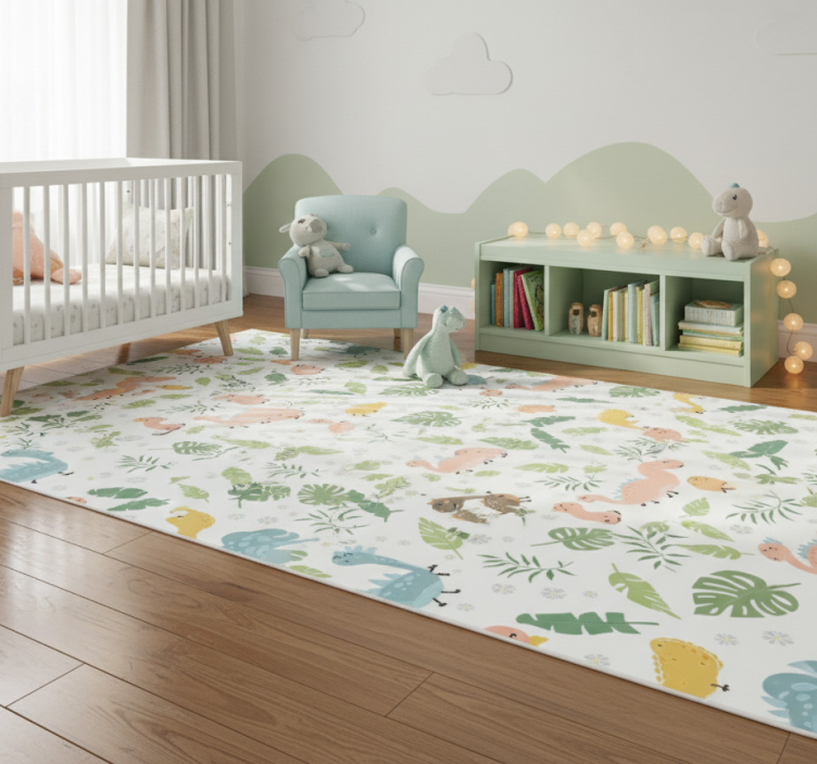 Tapete vinílico quarto floresta pastel com dinossauros - TenStickers