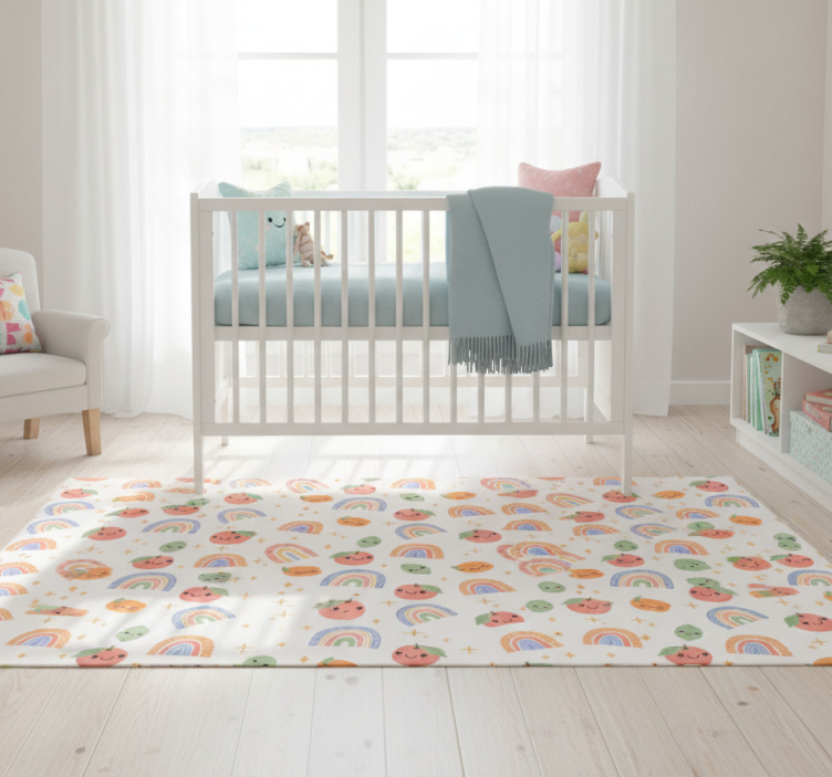 Tapete vinílico quarto frutinhas fofas com rostinho - TenStickers